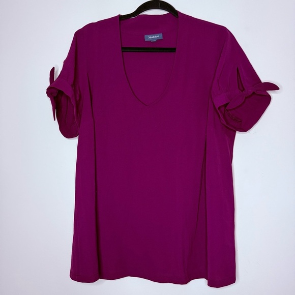 MODCLOTH Puff Sleeve Purple Vneck Short Sleeve Blouse Top - Picture 3 of 8